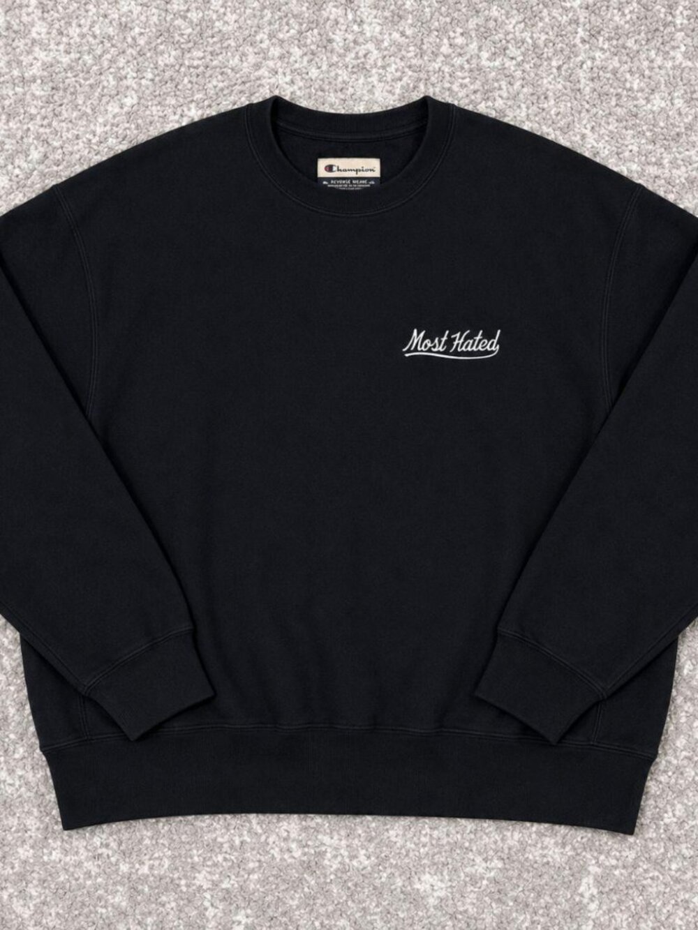 Champion x Most Hated Black Embroidered Crewneck Sweatshirt Oversized Streetwear